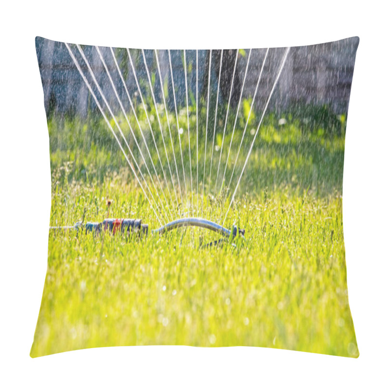 Personality  Garden Sprinkler Watering Fruit Trees In The Early Morning In The Garden. Farming Pillow Covers