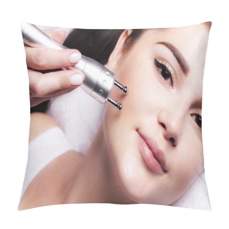 Personality  Woman Getting Radiofrequency Face Lifting. Hardware Facial Cosmetology. RF Lifting Photo. Pillow Covers