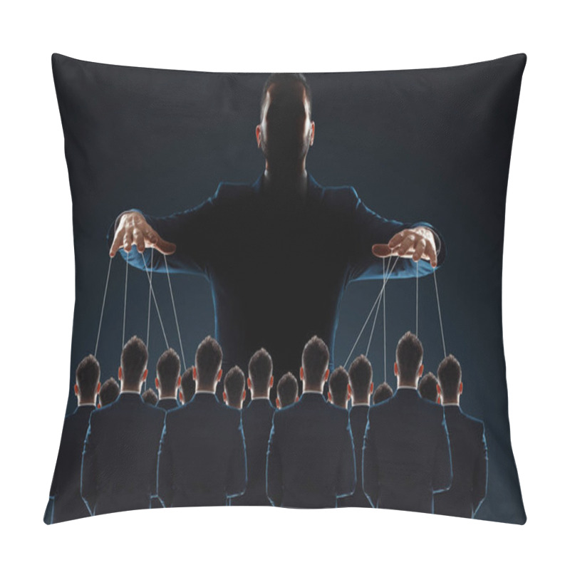 Personality  A Man, A Puppeteer, Controls The Crowd With Threads. The Concept Of World Conspiracy, World Government, Manipulation, World Control Pillow Covers