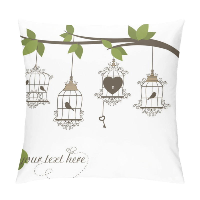 Personality  Birds In A Cage. Vector Illustration Of Valentines Theme Pillow Covers