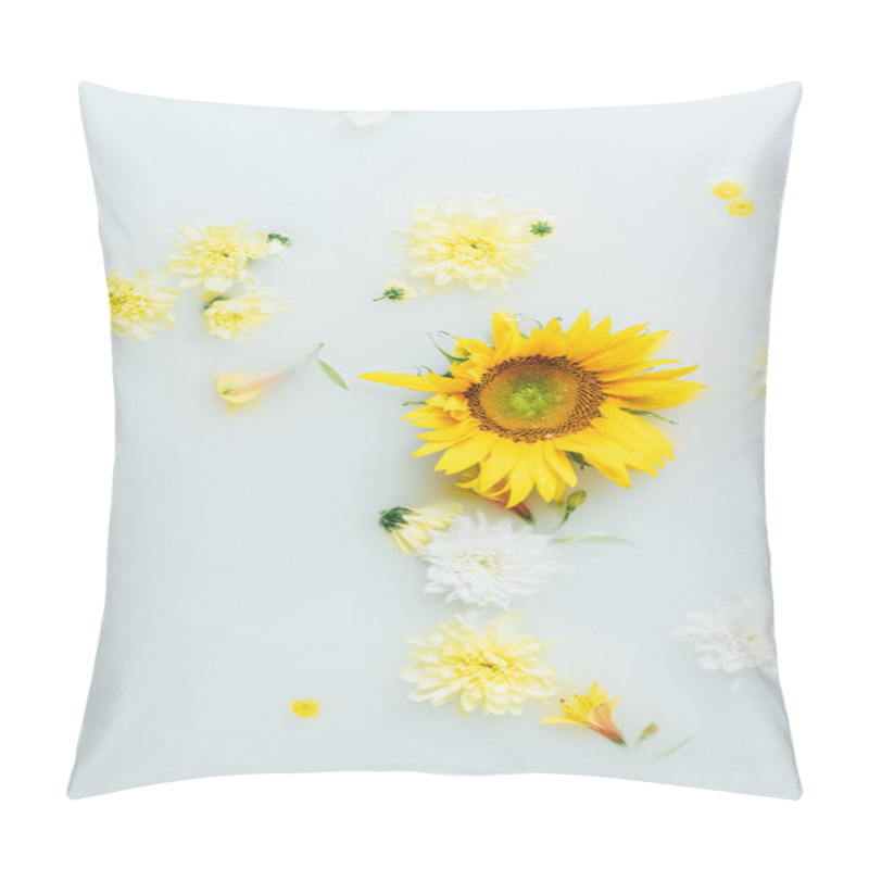 Personality  Top View Of Yellow Sunflower And Chrysanthemum Flowers In Milk Pillow Covers