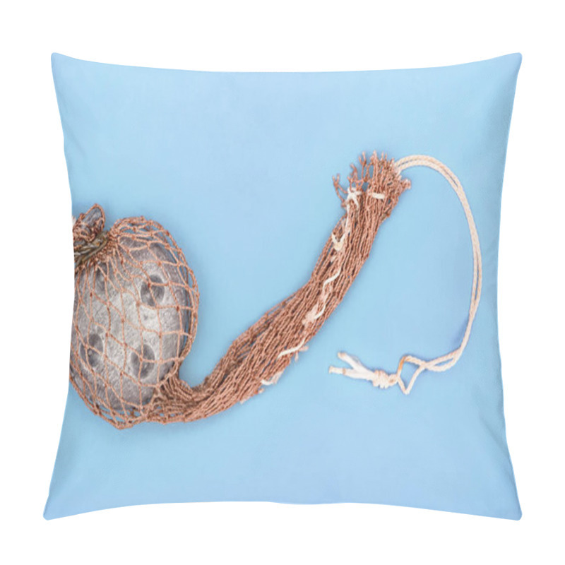 Personality  Top View Of Fishing Net Isolated On Blue  Pillow Covers