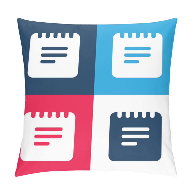 Personality  Black Notes Interface Square Symbol With Spring Blue And Red Four Color Minimal Icon Set Pillow Covers