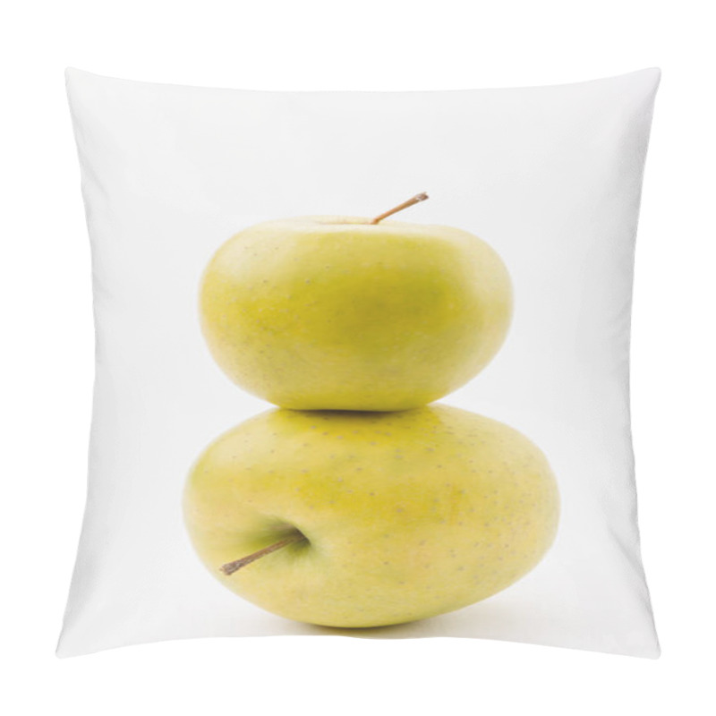 Personality  Stack Of Two Ripe Golden Delicious Apples On White Background Pillow Covers