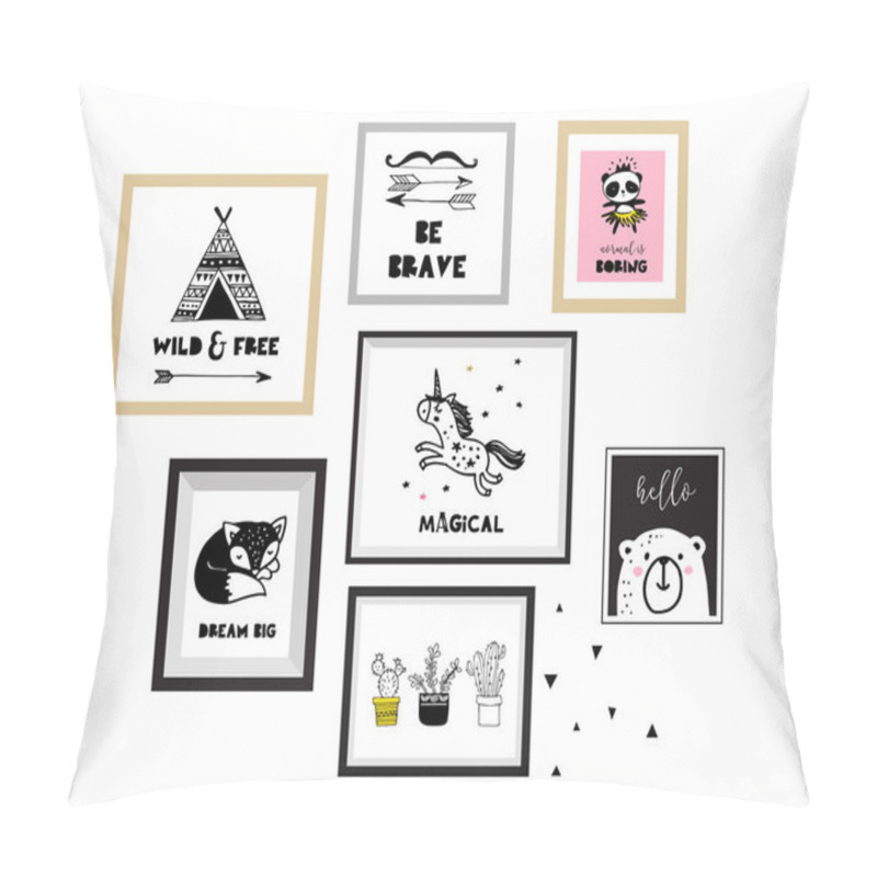 Personality  Scandinavian Style, Simple Design, Clean And Cute Black, White Illustrations, Collection Of Posters For Children Room, Nursery Decor, Interior Design Pillow Covers