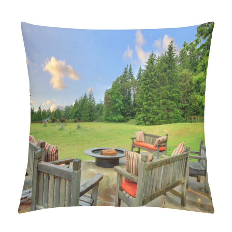 Personality  Sitting Benches And Fire Pit And Green Nature Pillow Covers