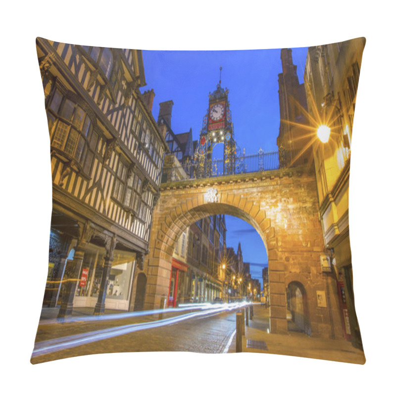 Personality  Chester, UK - July 31st 2018: A Dusk-time View Of The Historic Eastgate Clock And The Timber-framed Architecture In The City Of Chester In Cheshire, UK. Pillow Covers