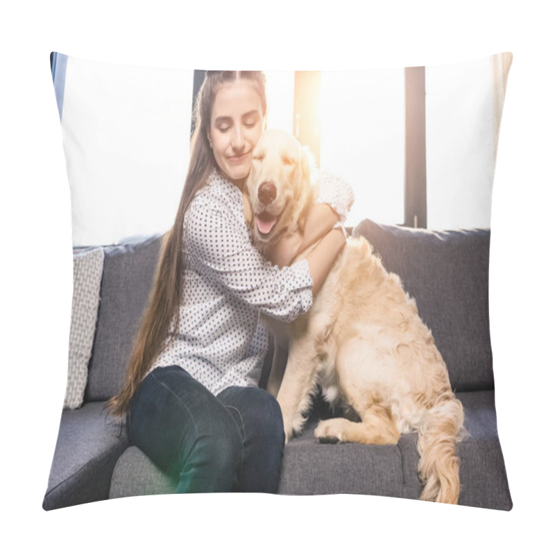 Personality  Girl Hugging Dog Pillow Covers