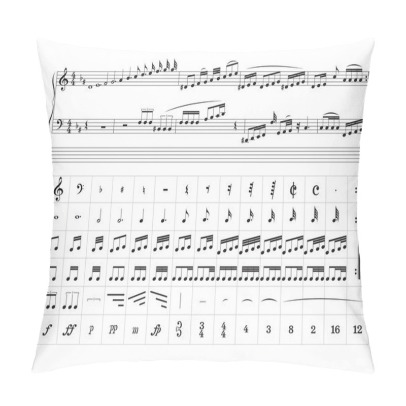 Personality  Music Notes Isolated On White Background. Vector Pillow Covers