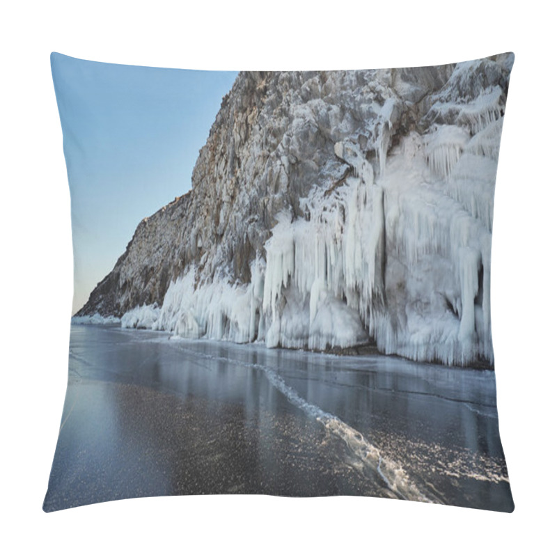 Personality  Icicles Hang From The Rocks. Lake Baikal Is A Frosty Winter Day. Pillow Covers