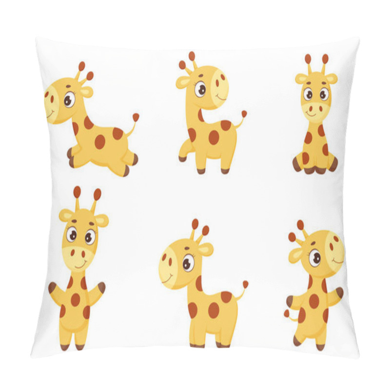 Personality  Set Of Cute Little Giraffe With Different Poses. Funny Cartoon Character For Print, Cards, Baby Shower, Invitation, Wallpapers, Decor. Bright Colored Childish Stock Vector Illustration Pillow Covers