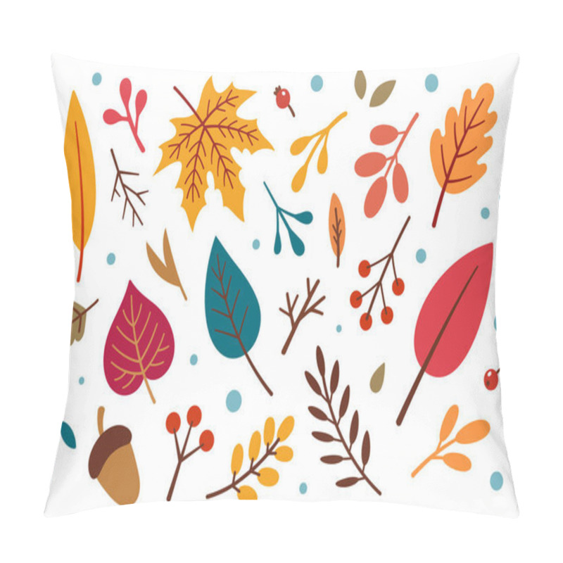 Personality  Autumn Design Elements Set. Vector Floral Illustration. Fall Leaves Collection. Autumn Elements - Acorn, Apple, Leaves, Berries. Flat Design, Doodle Style. Pillow Covers