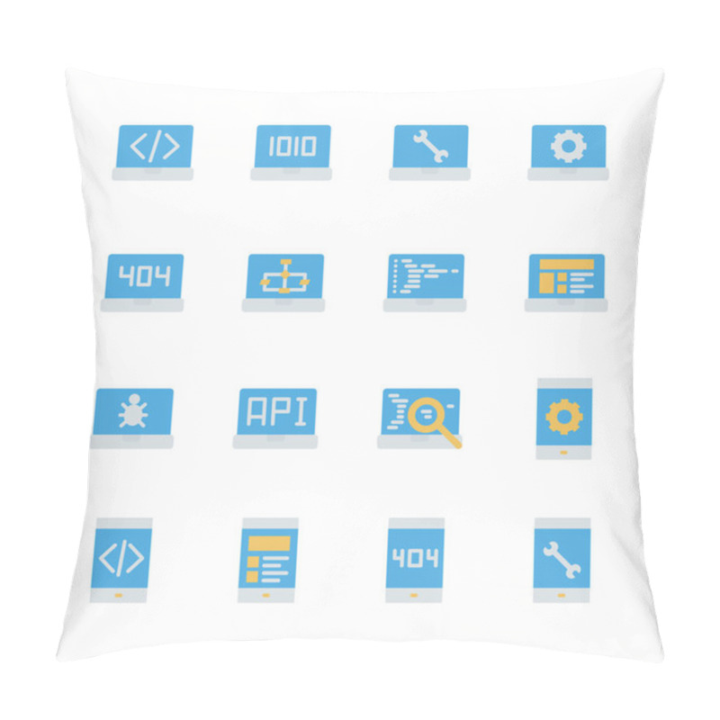 Personality  Programming And Coding In Flat Icon Set.Vector Illustration Pillow Covers