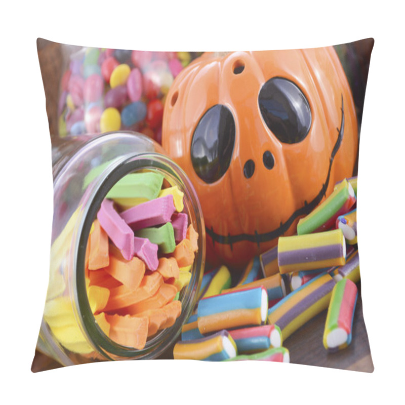 Personality  Happy Halloween Candy In Glass Apothecary Jars Pillow Covers