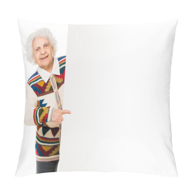 Personality  Elderly Woman Alongside Of Ad Board Pillow Covers