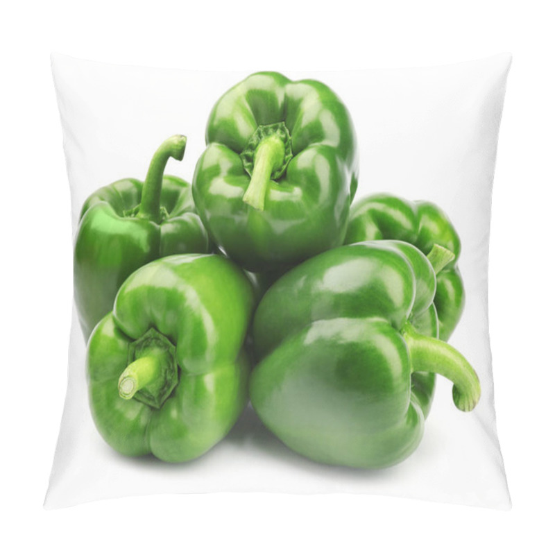 Personality  Pile Of Tasty Green Bell Peppers On White Background Pillow Covers