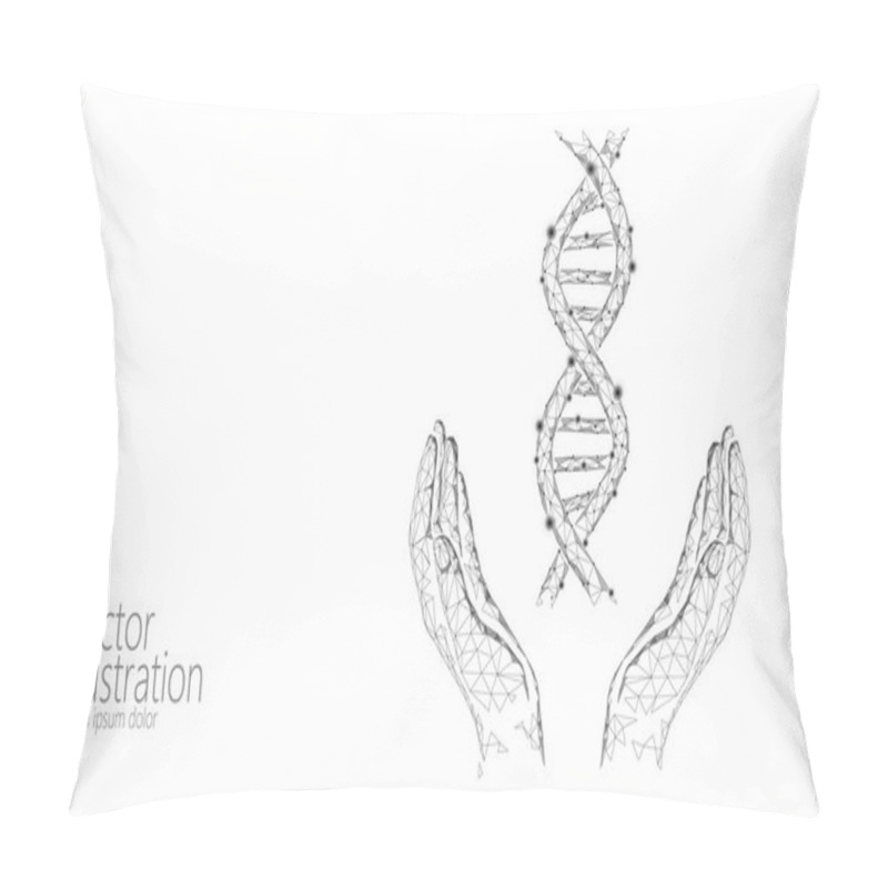 Personality  DNA 3D Chemical Molecule Structure Hands Low Poly. Polygonal Triangle Point Line Healthy Cell Part. Microscopic Science White Medicine Genome Engineering Vector Illustration Future Business Technology Pillow Covers