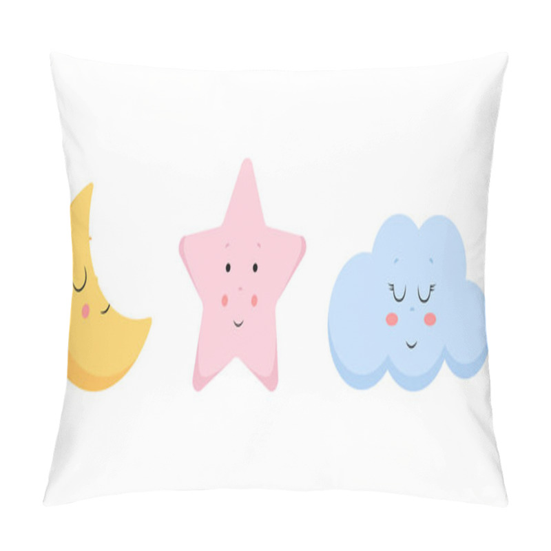 Personality  Vector Illustration Of Cute Cloud, Moon And Star. Pillow Covers