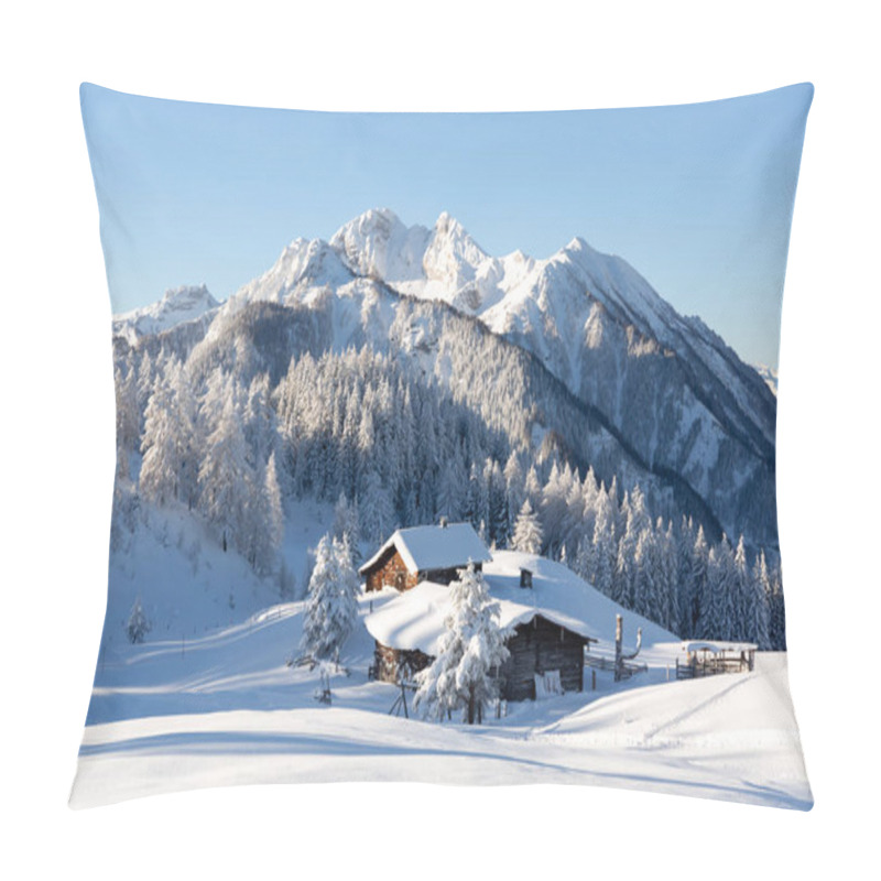 Personality  Picturesque Winter Scene With Traditional Alpine Chalet And Snowy Forest. Austria, Alps Pillow Covers