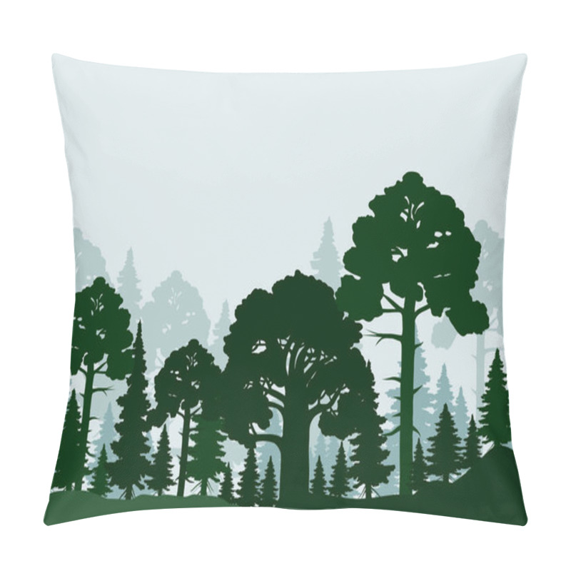 Personality  Forest Background With Fir Trees And Pines Silhouettes. Vector Illustration Pillow Covers