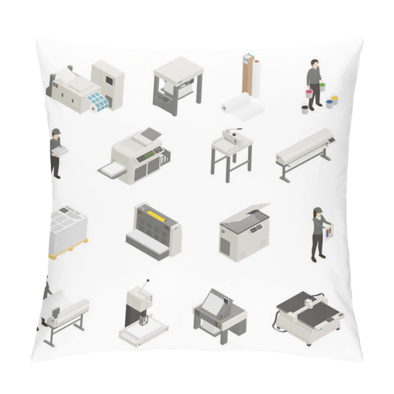 Personality  Printing House Isometric Icons Set  Pillow Covers