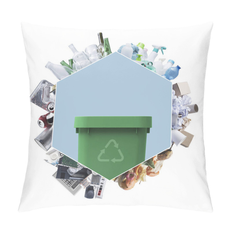 Personality  Recycling, Separate Waste Collection And Waste Management Template Design With Copy Space Pillow Covers