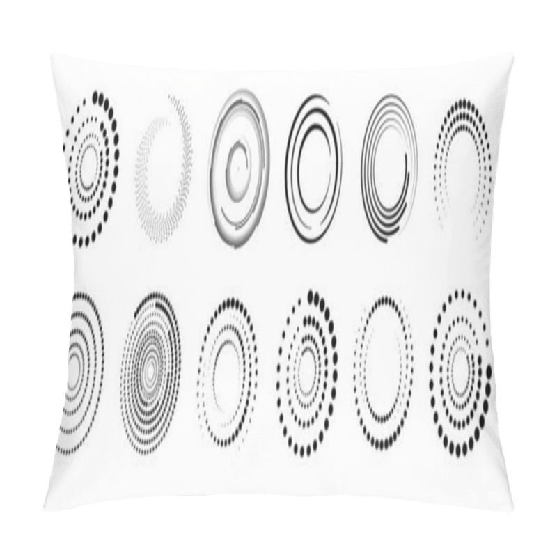 Personality  Halftone Circular Dotted Frames Set. Set Of Black Thick Halftone Dotted Speed Lines. Speed Lines In Circle Form. Geometric Art. Vector Illustration Pillow Covers