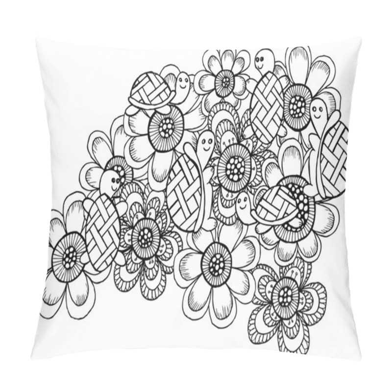 Personality  Doodle Flowers And Turtles Pillow Covers