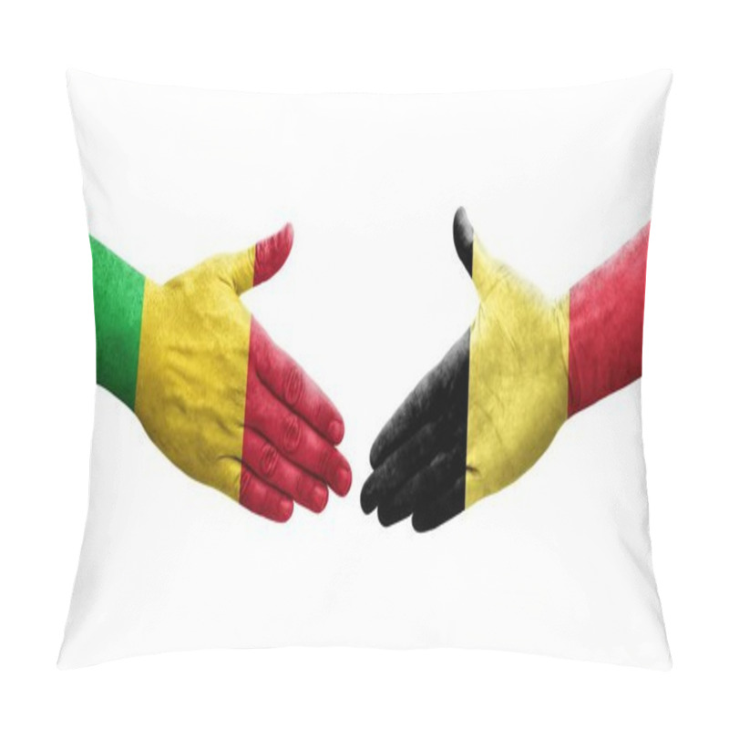 Personality  Handshake Between Mali And Belgium Flags Painted On Hands, Isolated Transparent Image. Pillow Covers