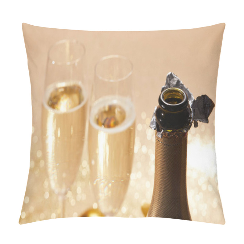 Personality  Selective Focus Of Open Champagne Bottle, Christmas Concept Pillow Covers