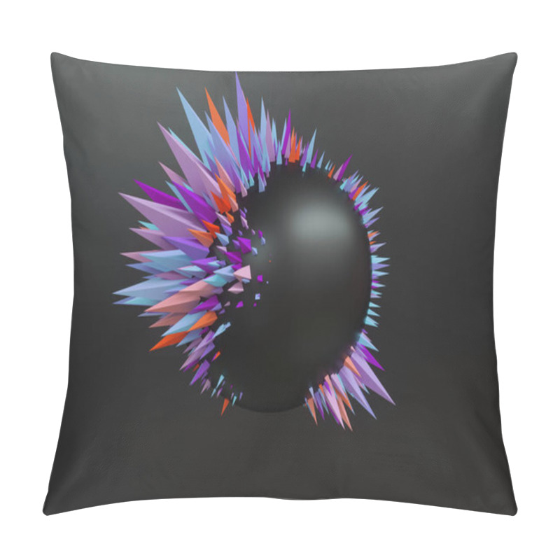 Personality  3d Render, Abstract Background, Red Blue Primitive Geometric Shapes, Fashion Concept, Minimal Modern Mockup, Black Ball Decorated With Colorful Pyramids, Isolated On Black Background Pillow Covers