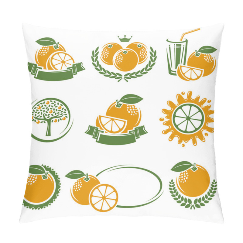 Personality  Oranges Labels And Elements Set. Vector Pillow Covers