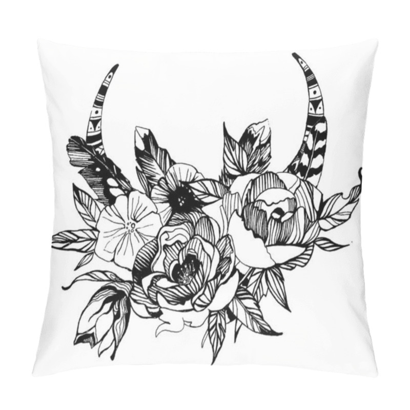 Personality  Bohemian Style Flowers. Roses And Peony For Wedding Invitation Design. Vector Illustration. Pillow Covers