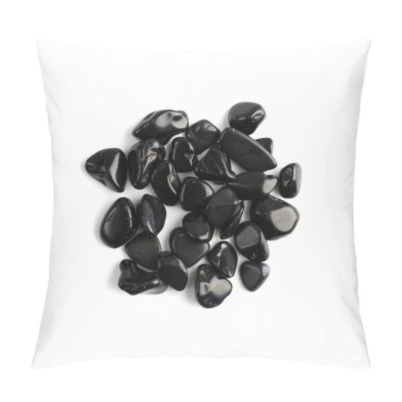 Personality  Black Onyx Pebbles Isolated. Polished Hematite Gem Stones, Black Marble Pebble Set, Glossy Gemstones Top View Pillow Covers