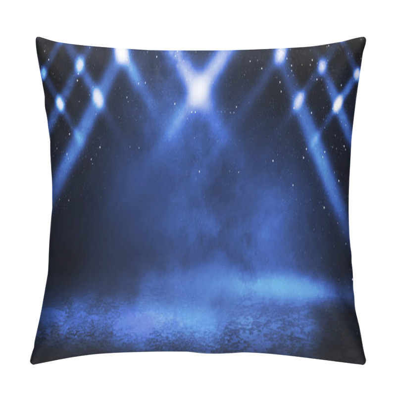 Personality  Blue Misty Dark Background. Dark Street With Smoke, Fog, Blue Spotlights, Neon. Dark Abstract Empty Background. Pillow Covers