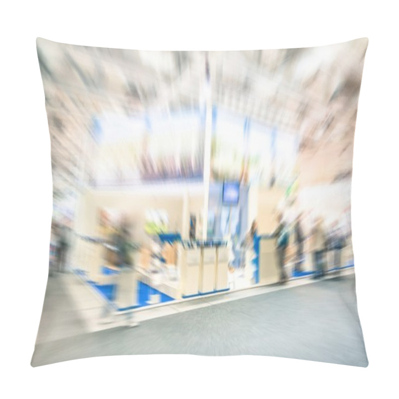 Personality  Generic Trade Show Expo Stand With Neutral Blurred Zoom Defocusing - Concept Of Business Social Gathering For International Tradeshow Meeting Exchange - Overexposed Desaturated Filter Pillow Covers