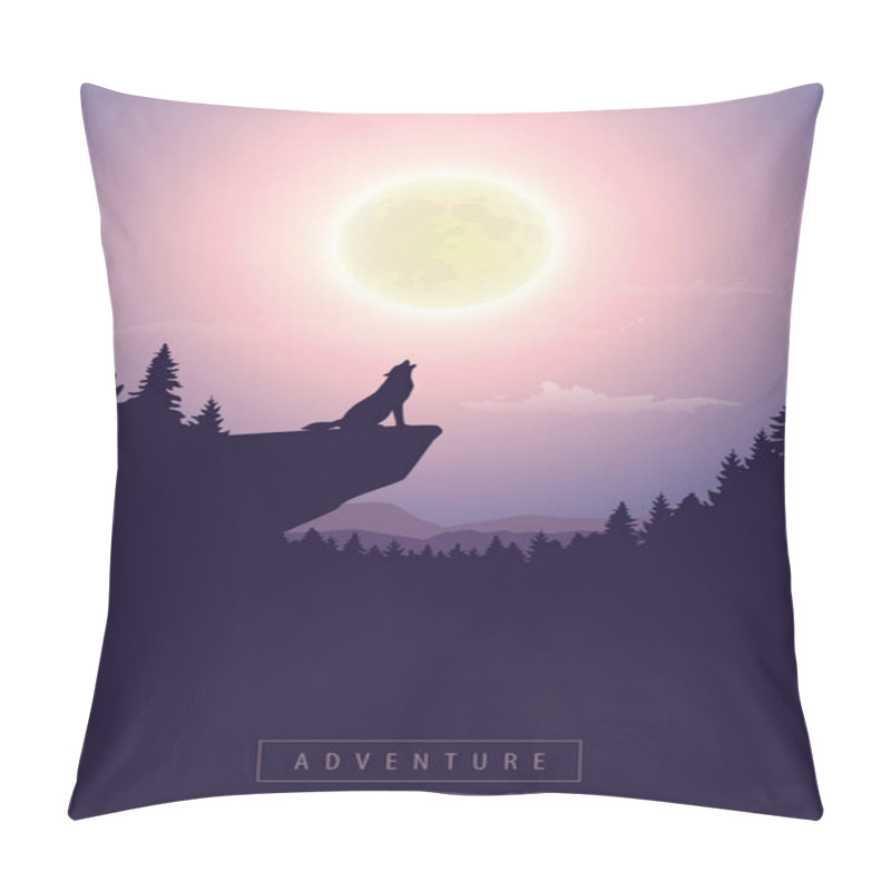 Personality  Wolf On A Cliff Howls At Full Moon Mystic Nature Landscape Pillow Covers