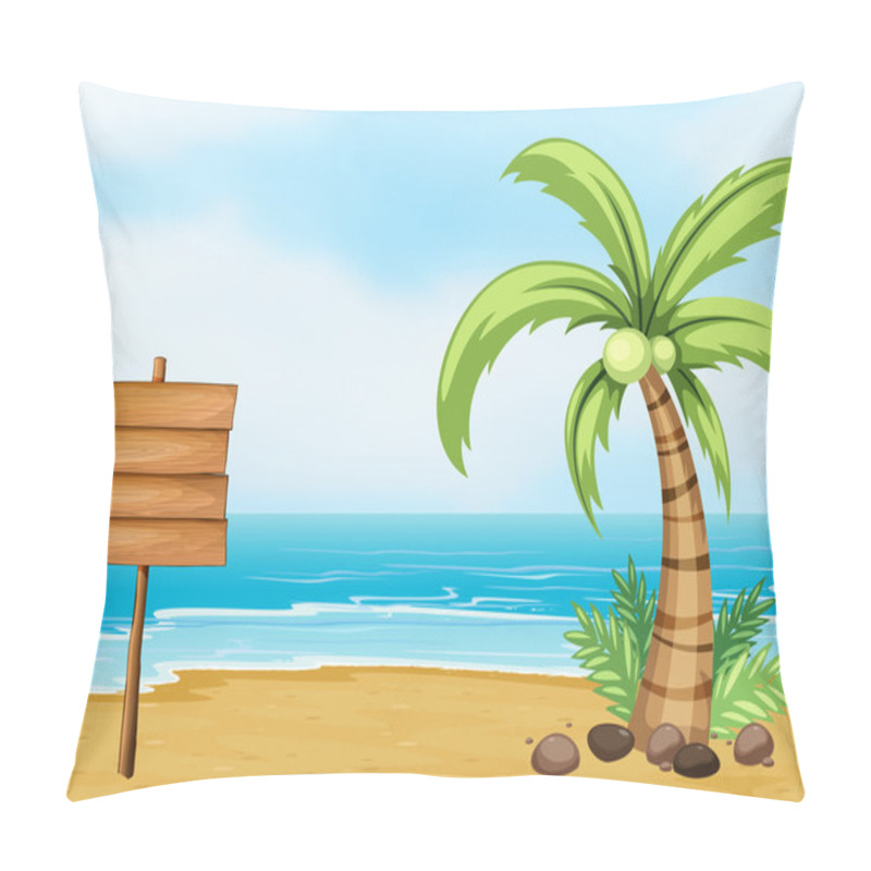 Personality  A Coconut Tree And An Empty Board At The Beach Pillow Covers