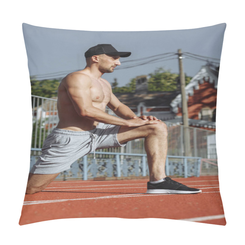 Personality  Shirtless Muscular Man Warming Up Before Sports Training Outdoors. Sportsman. Strong Athletic Man Pillow Covers