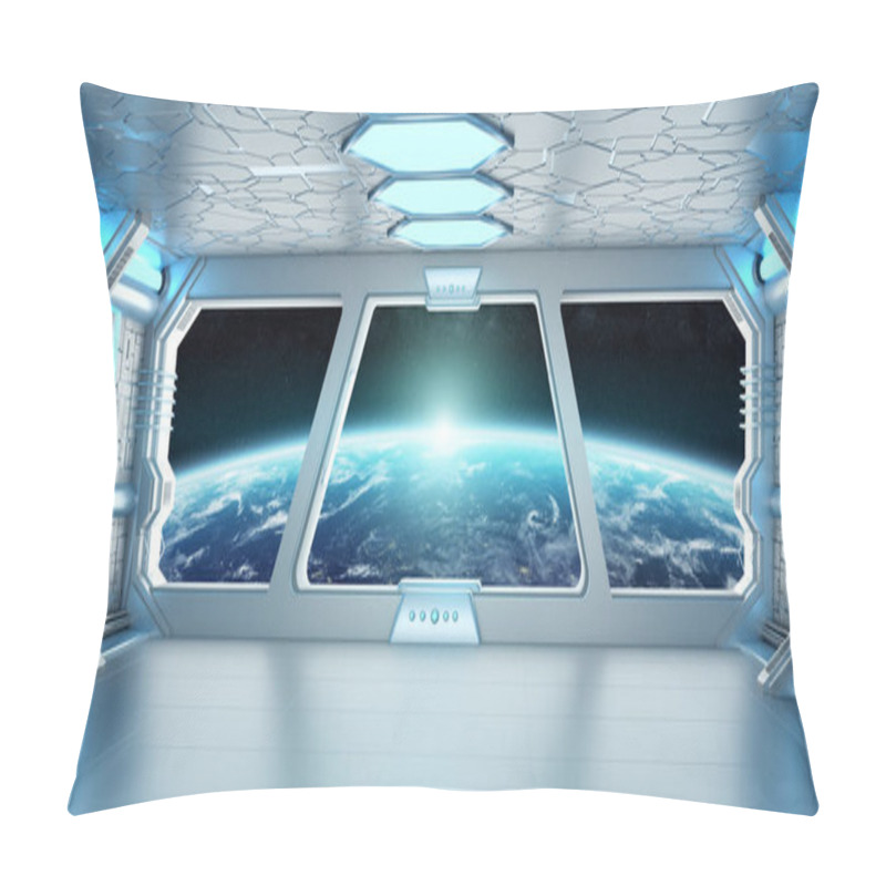 Personality  Spaceship Interior With View On The Planet Earth 3D Rendering El Pillow Covers