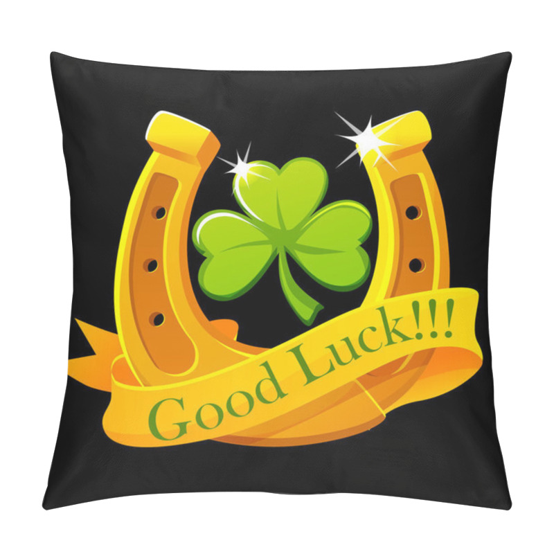 Personality  Green Clover, Golden Horseshoe And Ribbon. Good Luck Symbol. Pillow Covers