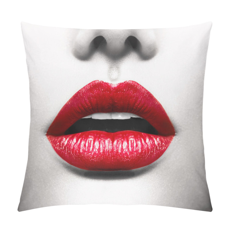 Personality  Sexy Lips. Conceptual Image With Vivid Red Open Mouth Pillow Covers