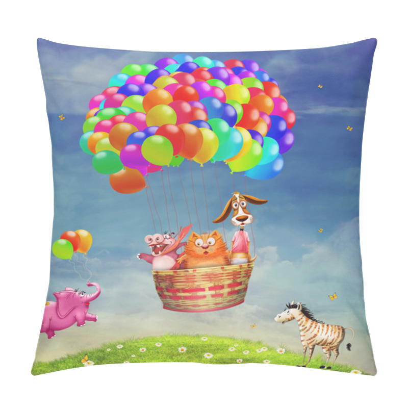 Personality  Animals In A Balloon In The Sky Pillow Covers