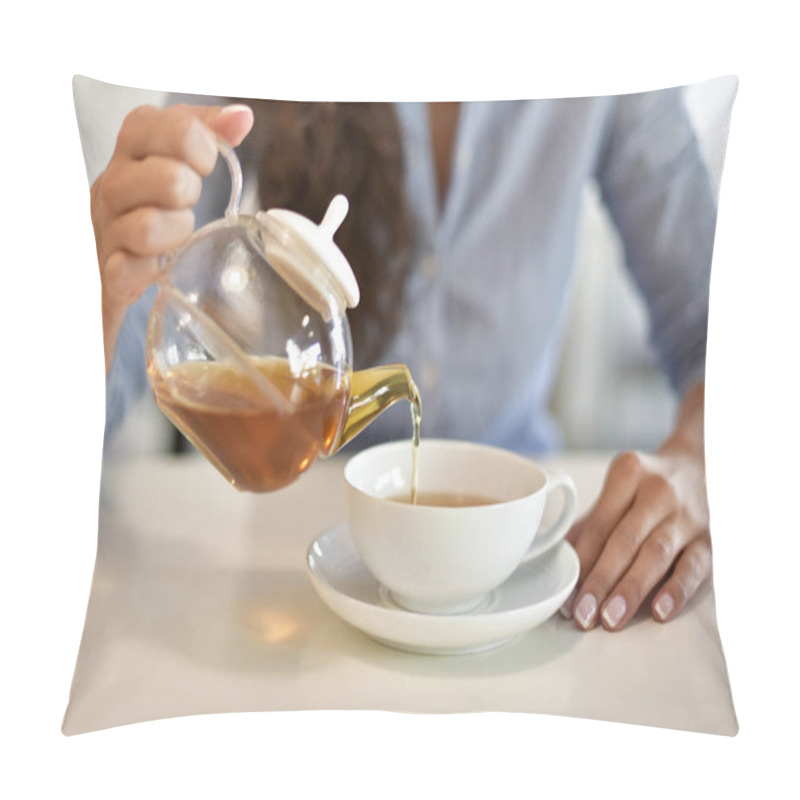 Personality  Woman Drinking Tea, Tea Time Pillow Covers