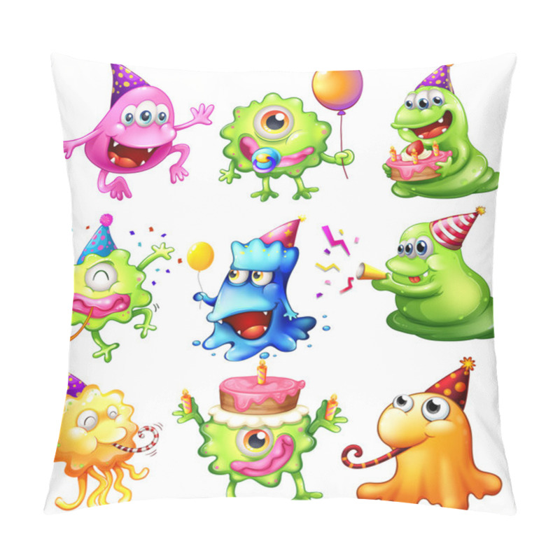 Personality  Happy Monsters Celebrating A Birthday Pillow Covers