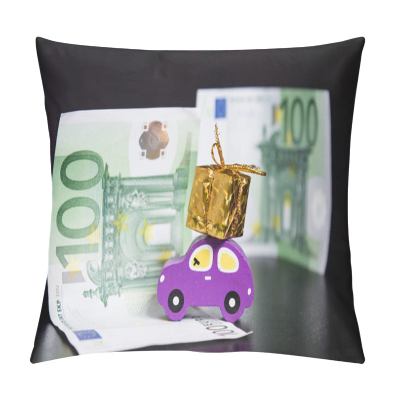 Personality  Toy Car, Euros And Golden Present On Black Pillow Covers