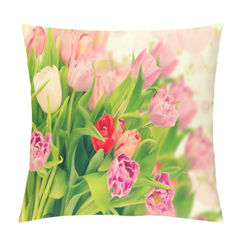 Personality  Bouquet Of Tulips Mother Birthday Gift Valentine Spring Background Selective Soft Focus Toned Photo Pillow Covers