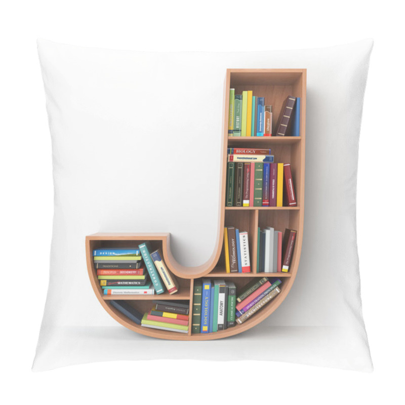 Personality  Letter J. Alphabet In The Form Of Shelves With Books Isolated On Pillow Covers