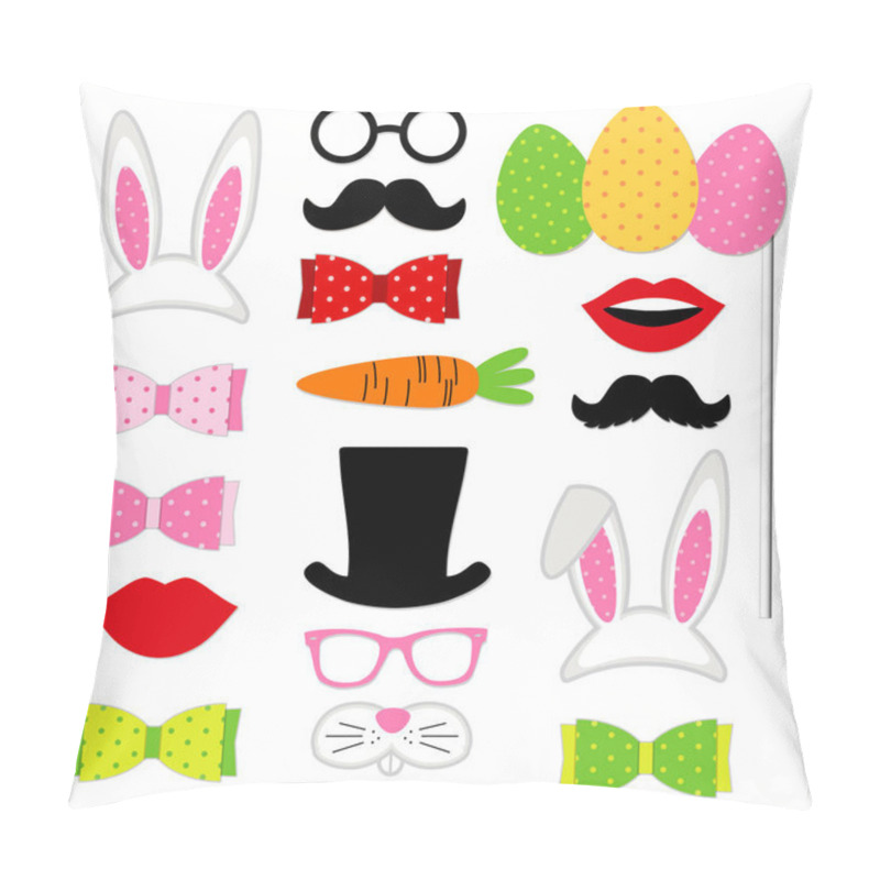 Personality  Cute Easter Photo Booth Props As Set Of Party Graphic Elements Of Easter Bunny Costume As Mask, Ears, Eggs, Carrot Etc Pillow Covers