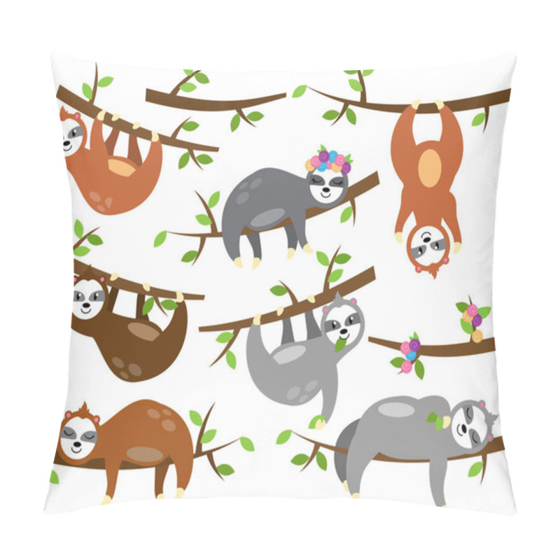 Personality  Vector Collection Of Cute Sloths In Different Positions And With Babies Pillow Covers